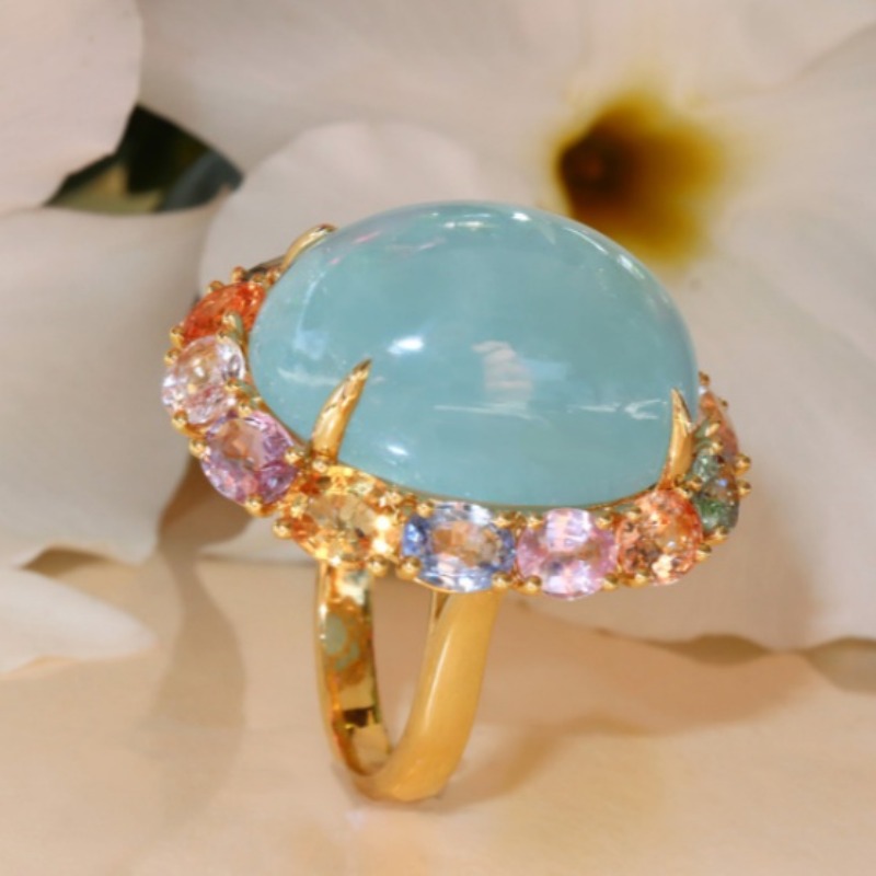 Exquisite Luxury Synthetic Oval Egg Shape Moonstone Ring